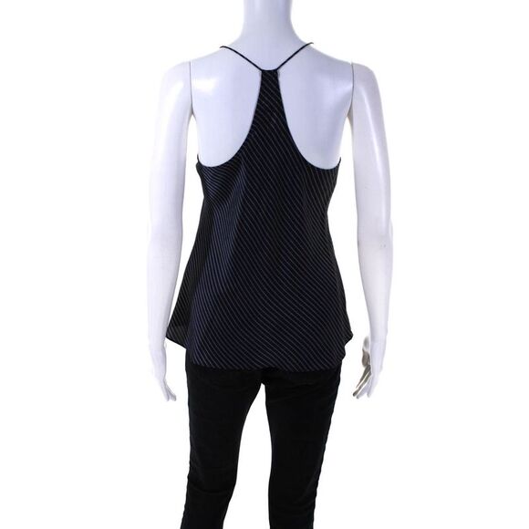 Theory Womens Navy Blue Silk Striped V-Neck Sleeveless Blouse Top Size P - Picture 3 of 6